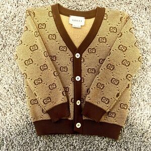 Gucci, 9-12M,Brown Baby GG Wool Cardigan,Gently Used